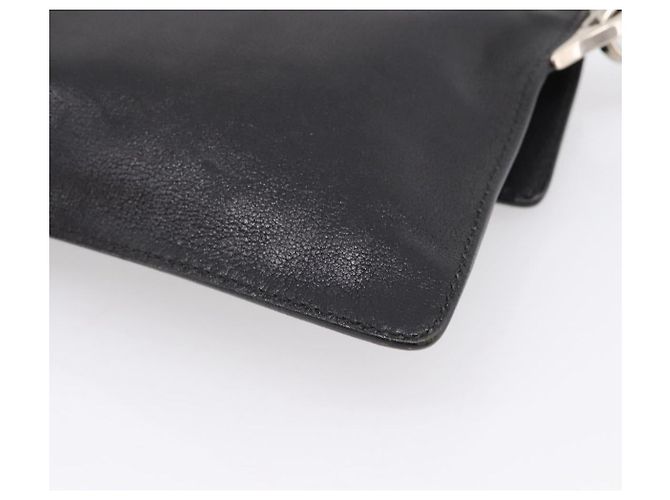 PRADA Chain Shoulder Bag Leather Black Silver - vista 16