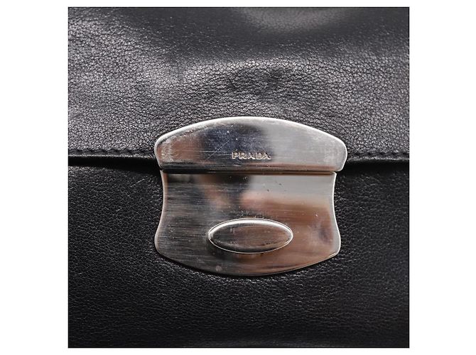 PRADA Chain Shoulder Bag Leather Black Silver - vista 18