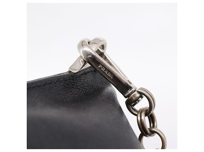 PRADA Chain Shoulder Bag Leather Black Silver - vista 19