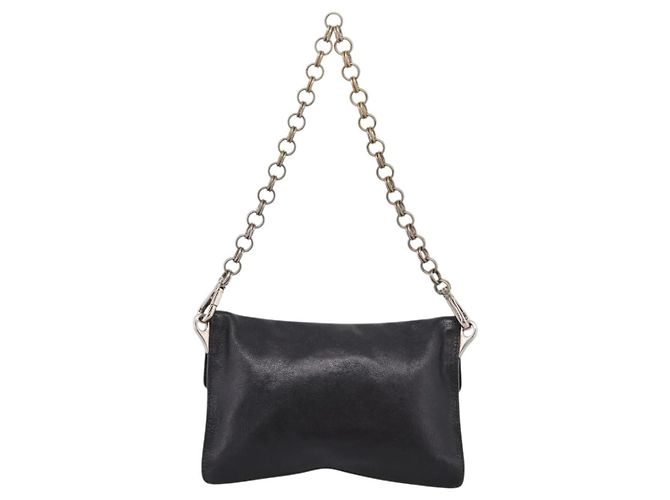 PRADA Chain Shoulder Bag Leather Black Silver - vista 2