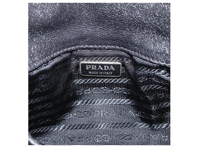 PRADA Chain Shoulder Bag Leather Black Silver - vista 20