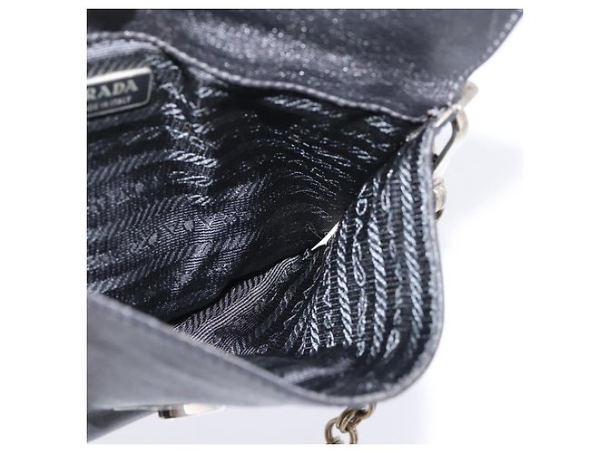 PRADA Chain Shoulder Bag Leather Black Silver - vista 21