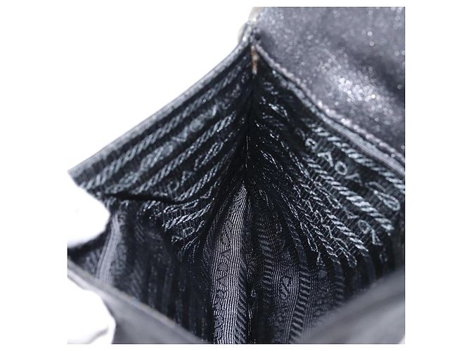 PRADA Chain Shoulder Bag Leather Black Silver - vista 22