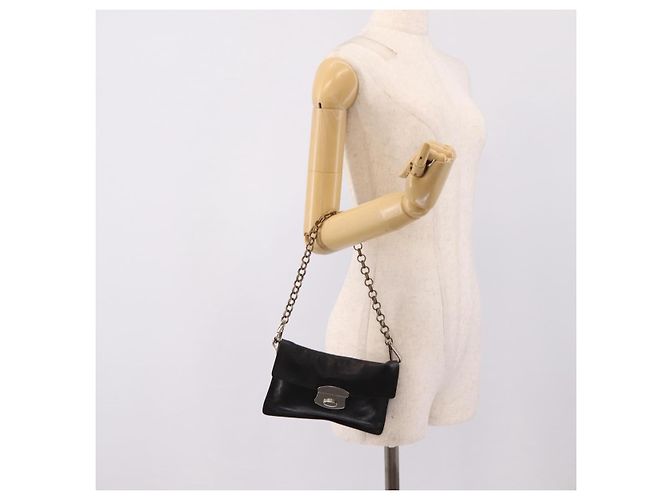 PRADA Chain Shoulder Bag Leather Black Silver - vista 23
