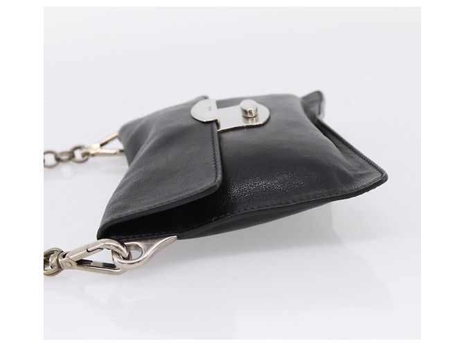 PRADA Chain Shoulder Bag Leather Black Silver - vista 3