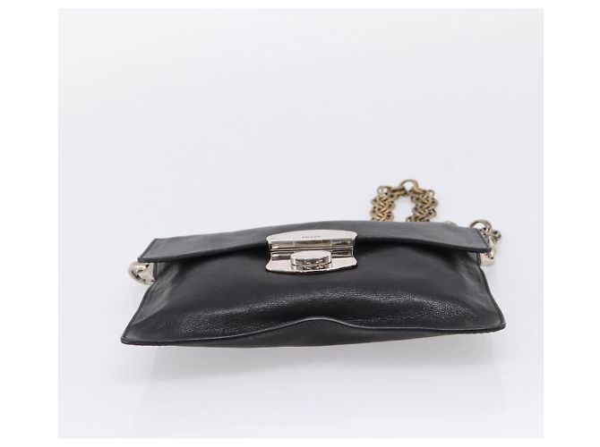 PRADA Chain Shoulder Bag Leather Black Silver - vista 5