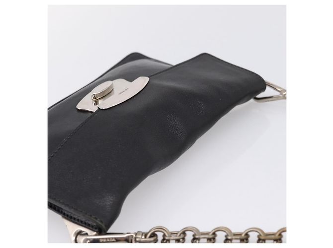 PRADA Chain Shoulder Bag Leather Black Silver - vista 6