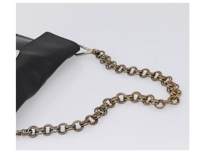 PRADA Chain Shoulder Bag Leather Black Silver - vista 8