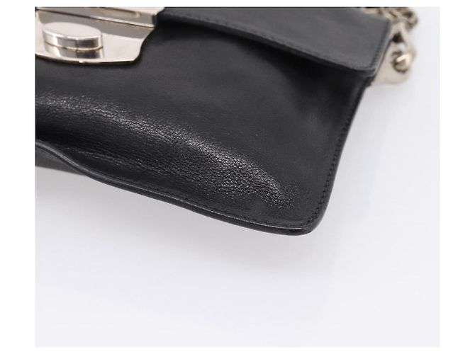 PRADA Chain Shoulder Bag Leather Black Silver - vista 9