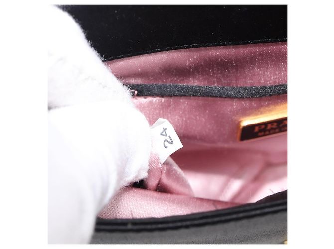 PRADA Hand Bag Satin Black Gold Tone - vista 11