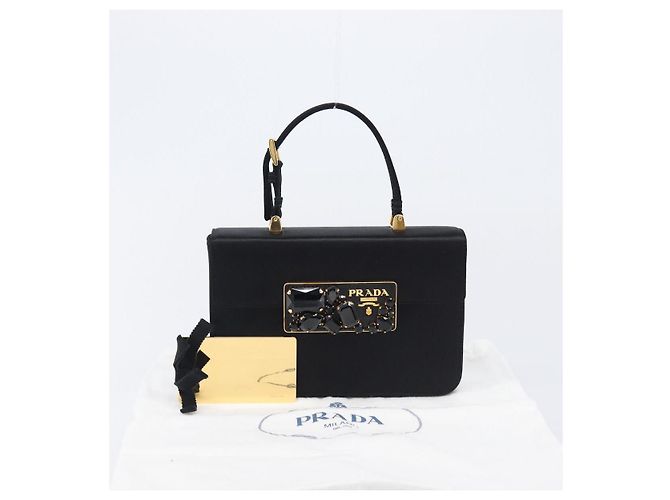 PRADA Hand Bag Satin Black Gold Tone - vista 12