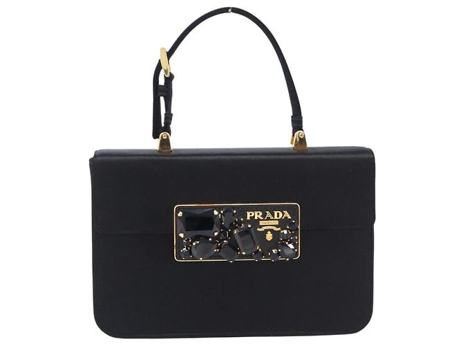 PRADA Hand Bag Satin Black Gold Tone - vista 13