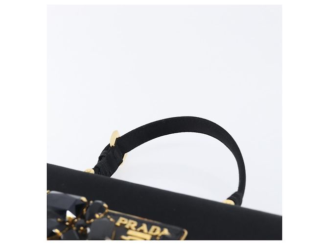 PRADA Hand Bag Satin Black Gold Tone - vista 14