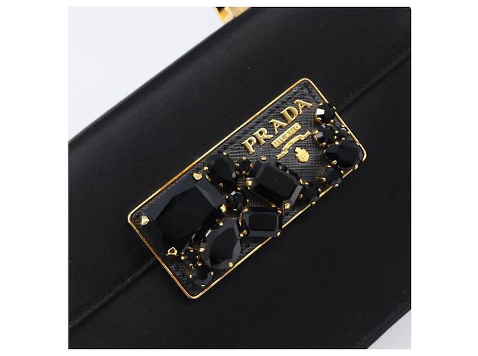 PRADA Hand Bag Satin Black Gold Tone - vista 18