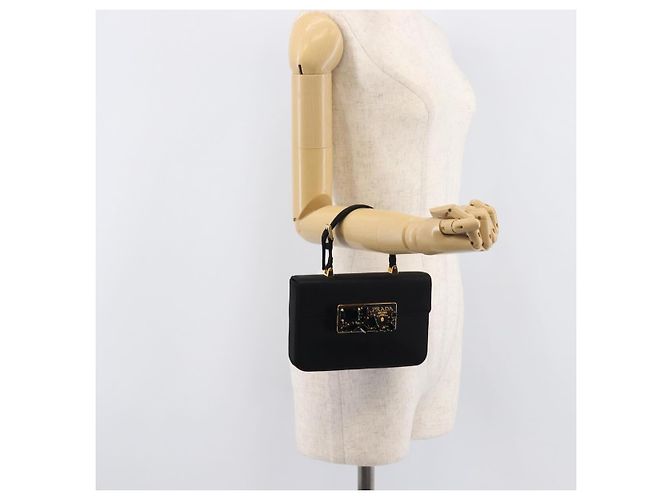 PRADA Hand Bag Satin Black Gold Tone - vista 26