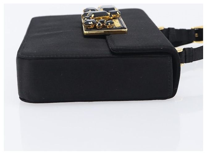 PRADA Hand Bag Satin Black Gold Tone - vista 3
