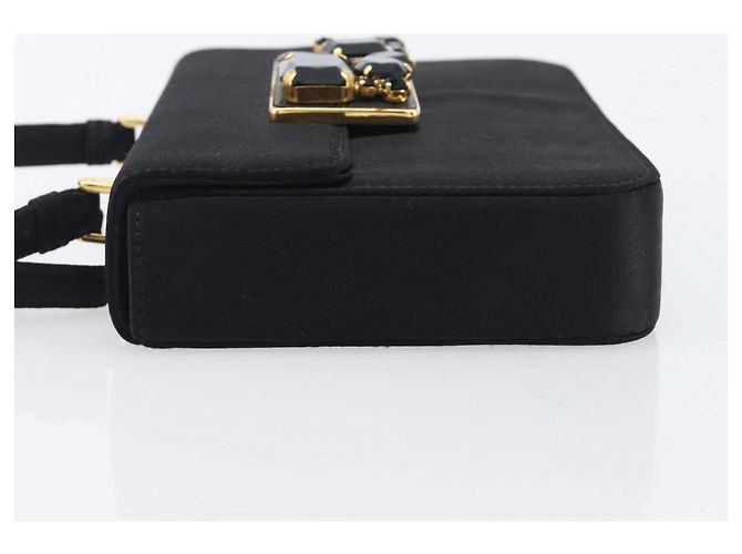 PRADA Hand Bag Satin Black Gold Tone - vista 4