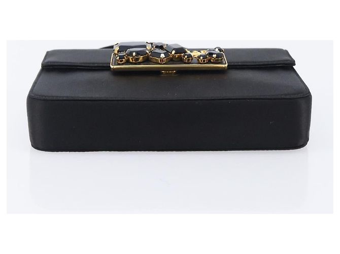 PRADA Hand Bag Satin Black Gold Tone - vista 5