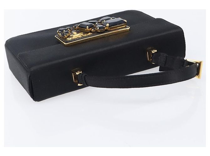 PRADA Hand Bag Satin Black Gold Tone - vista 6