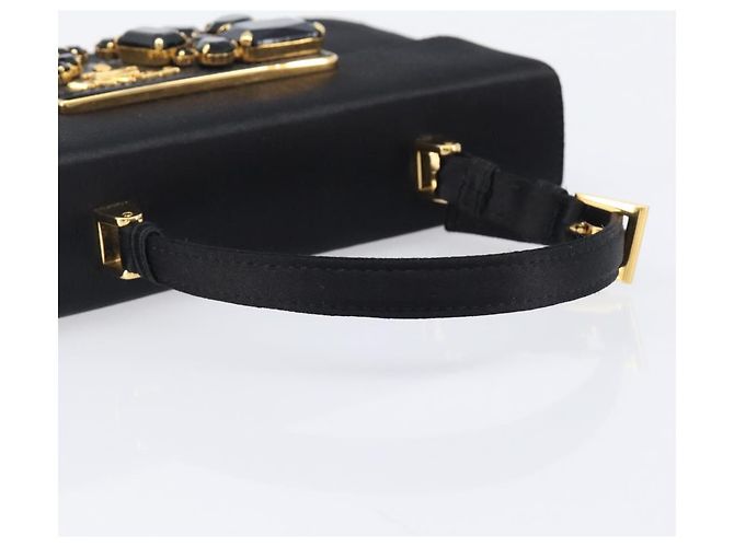PRADA Hand Bag Satin Black Gold Tone - vista 7