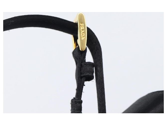 PRADA Hand Bag Satin Black Gold Tone - vista 8