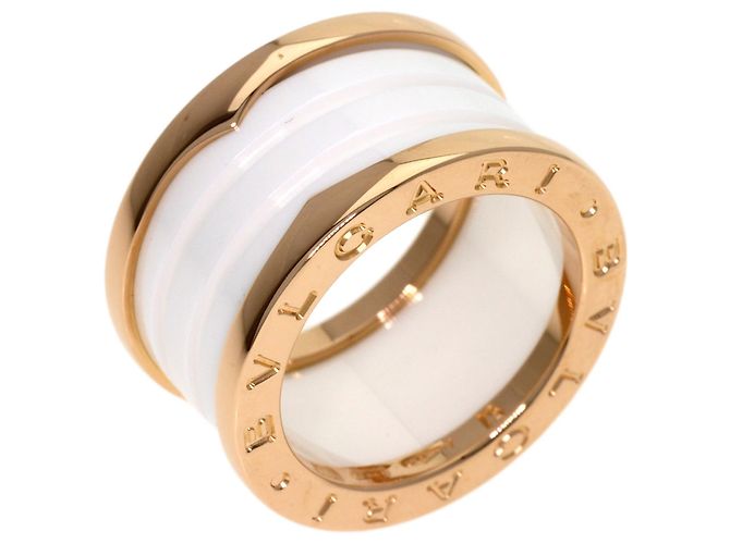 Bulgari Anello Bvlgari B-zero1 a 4 fasce in ceramica bianca e oro rosa - vista 2