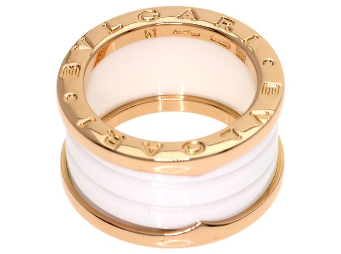 Bulgari Anello Bvlgari B-zero1 a 4 fasce in ceramica bianca e oro rosa - vista 4