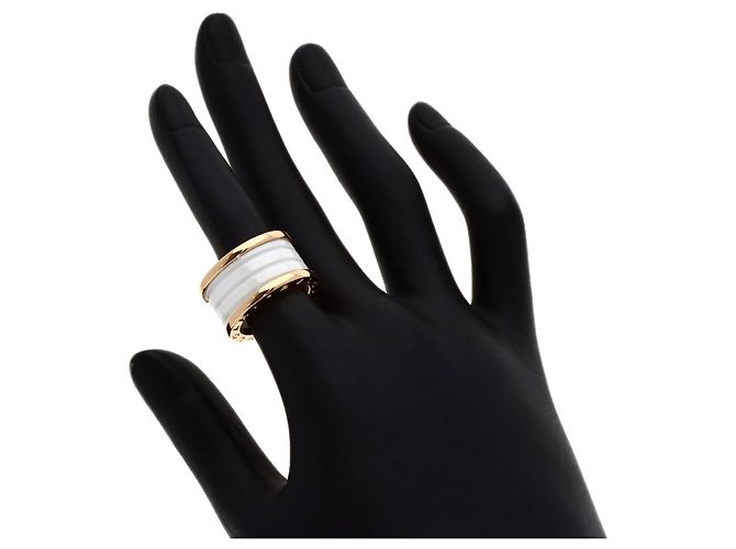 Bulgari Anello Bvlgari B-zero1 a 4 fasce in ceramica bianca e oro rosa - vista 6