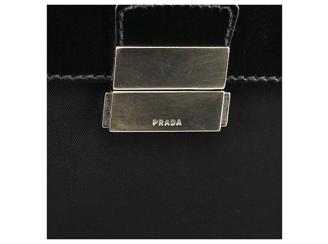 Prada Borsa con manico B7097 Black Tessuto Vitello Top Handle Bag - vista 6