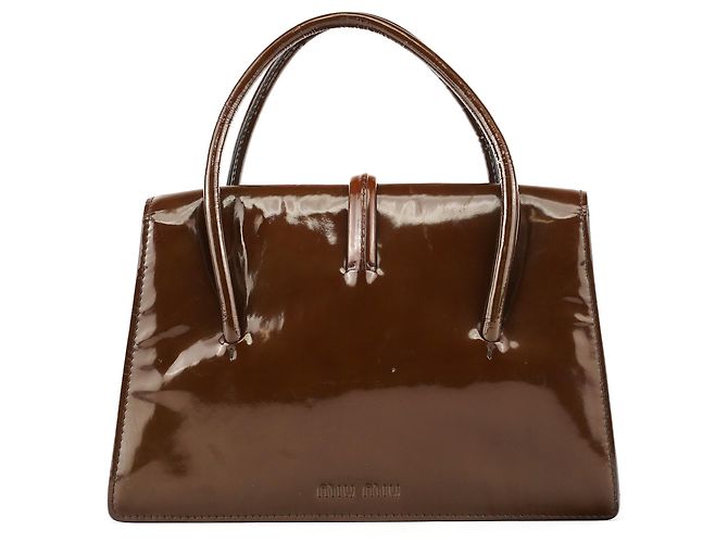 Miu Miu Borsa a mano in pelle verniciata marrone - vista 3