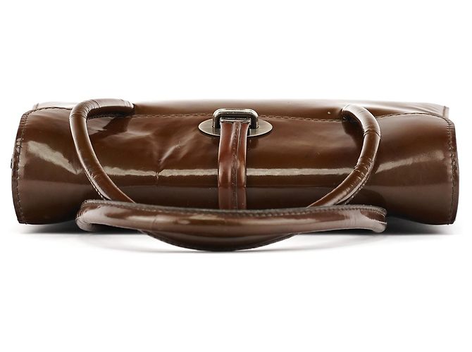 Miu Miu Borsa a mano in pelle verniciata marrone - vista 4