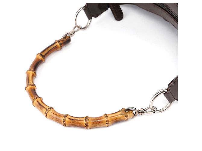 Bamboo Gucci Borsa a tracolla in tela marrone con bambù - vista 10