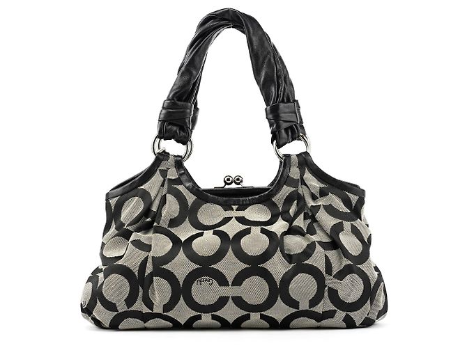 Coach 13441 Borsa Tote Signature Kiss-Lock Grey Black - vista 3