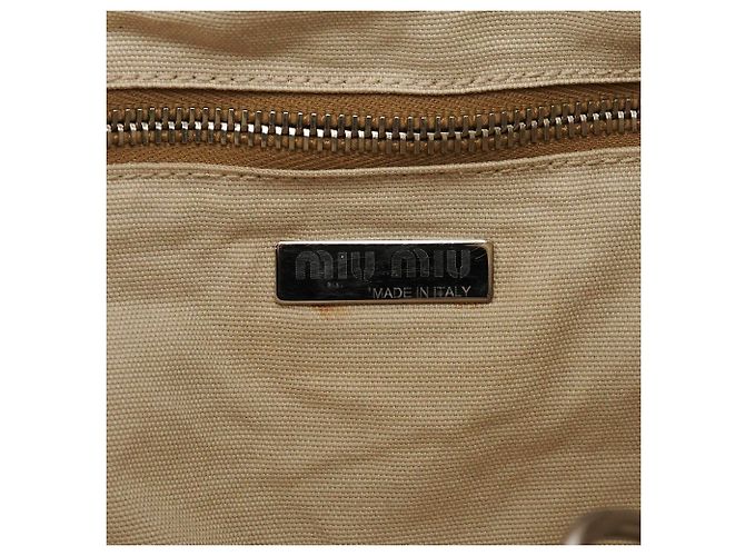 Miu Miu Borsa a tracolla in tela beige con applicazioni floreali - vista 10