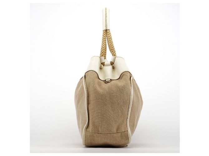 Miu Miu Borsa a tracolla in tela beige con applicazioni floreali - vista 2