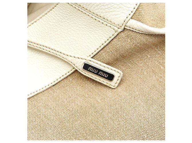 Miu Miu Borsa a tracolla in tela beige con applicazioni floreali - vista 6