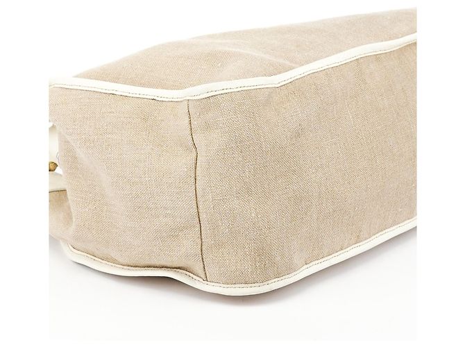Miu Miu Borsa a tracolla in tela beige con applicazioni floreali - vista 7