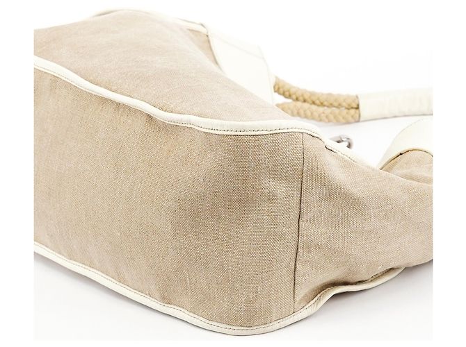 Miu Miu Borsa a tracolla in tela beige con applicazioni floreali - vista 8