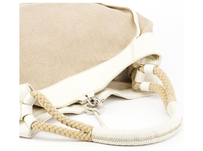 Miu Miu Borsa a tracolla in tela beige con applicazioni floreali - vista 9