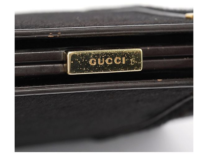 Gucci Borsa Tote in pelle e pony hair marrone scuro - vista 10