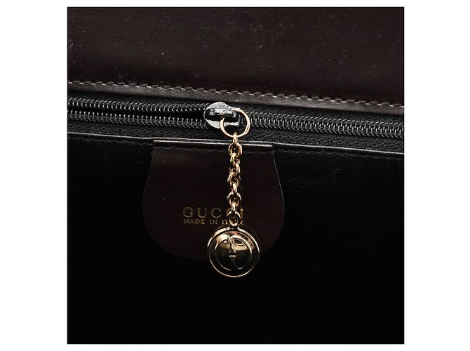 Gucci Borsa Tote in pelle e pony hair marrone scuro - vista 12
