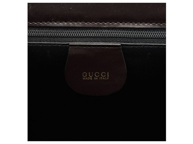 Gucci Borsa Tote in pelle e pony hair marrone scuro - vista 13