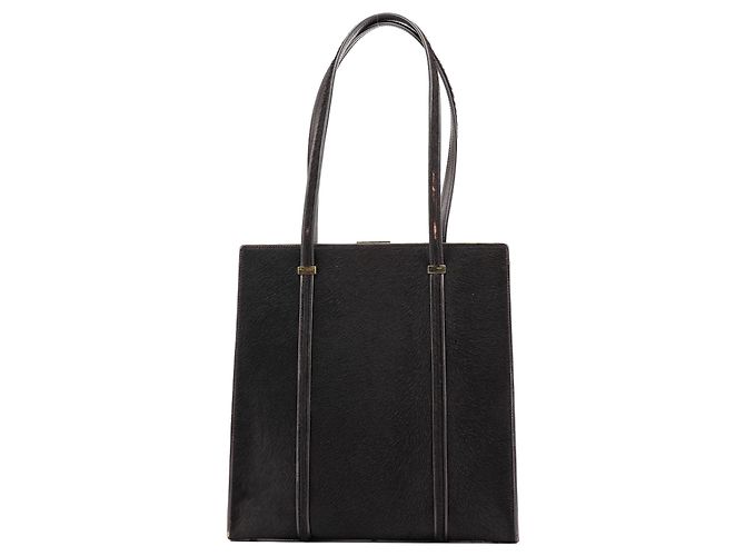 Gucci Borsa Tote in pelle e pony hair marrone scuro - vista 3