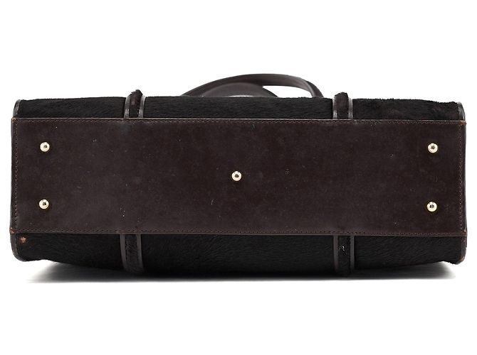 Gucci Borsa Tote in pelle e pony hair marrone scuro - vista 5