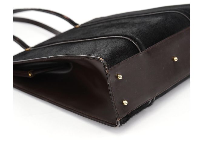 Gucci Borsa Tote in pelle e pony hair marrone scuro - vista 6