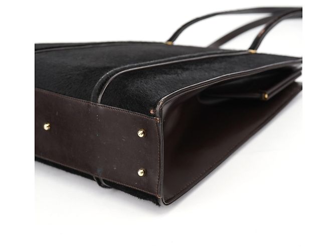 Gucci Borsa Tote in pelle e pony hair marrone scuro - vista 7