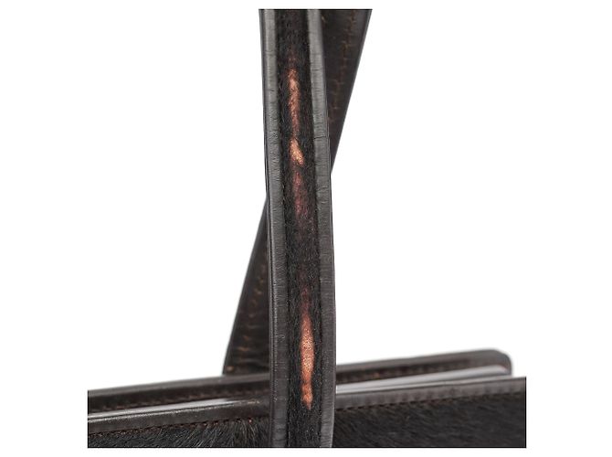 Gucci Borsa Tote in pelle e pony hair marrone scuro - vista 8