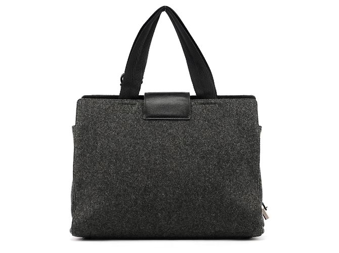 Prada Borsa Tote Padlock in lana e pelle grigio e nero Fall 1999 - vista 3