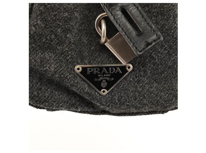Prada Borsa Tote Padlock in lana e pelle grigio e nero Fall 1999 - vista 5