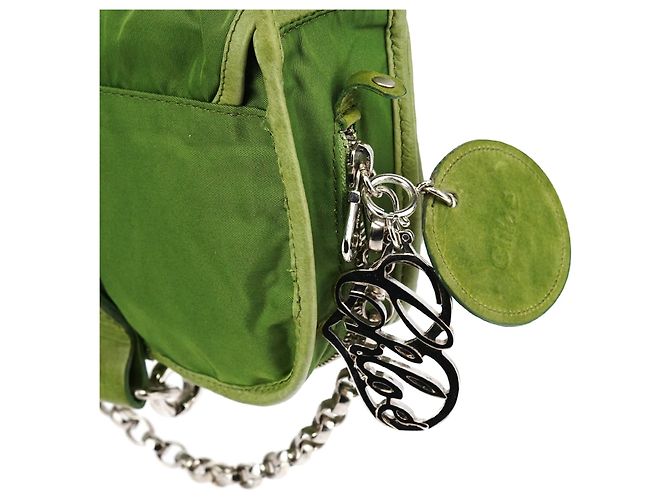 Chloé Grüne Nylon-Schultertasche mit Logo-Klappe - Ansicht 10